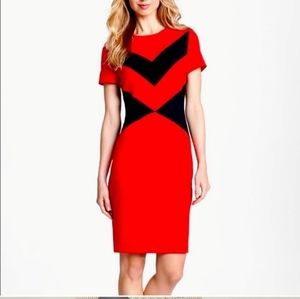 Vince Camuto Red and Black Color Block Sheath Work Dress (Women's 0)